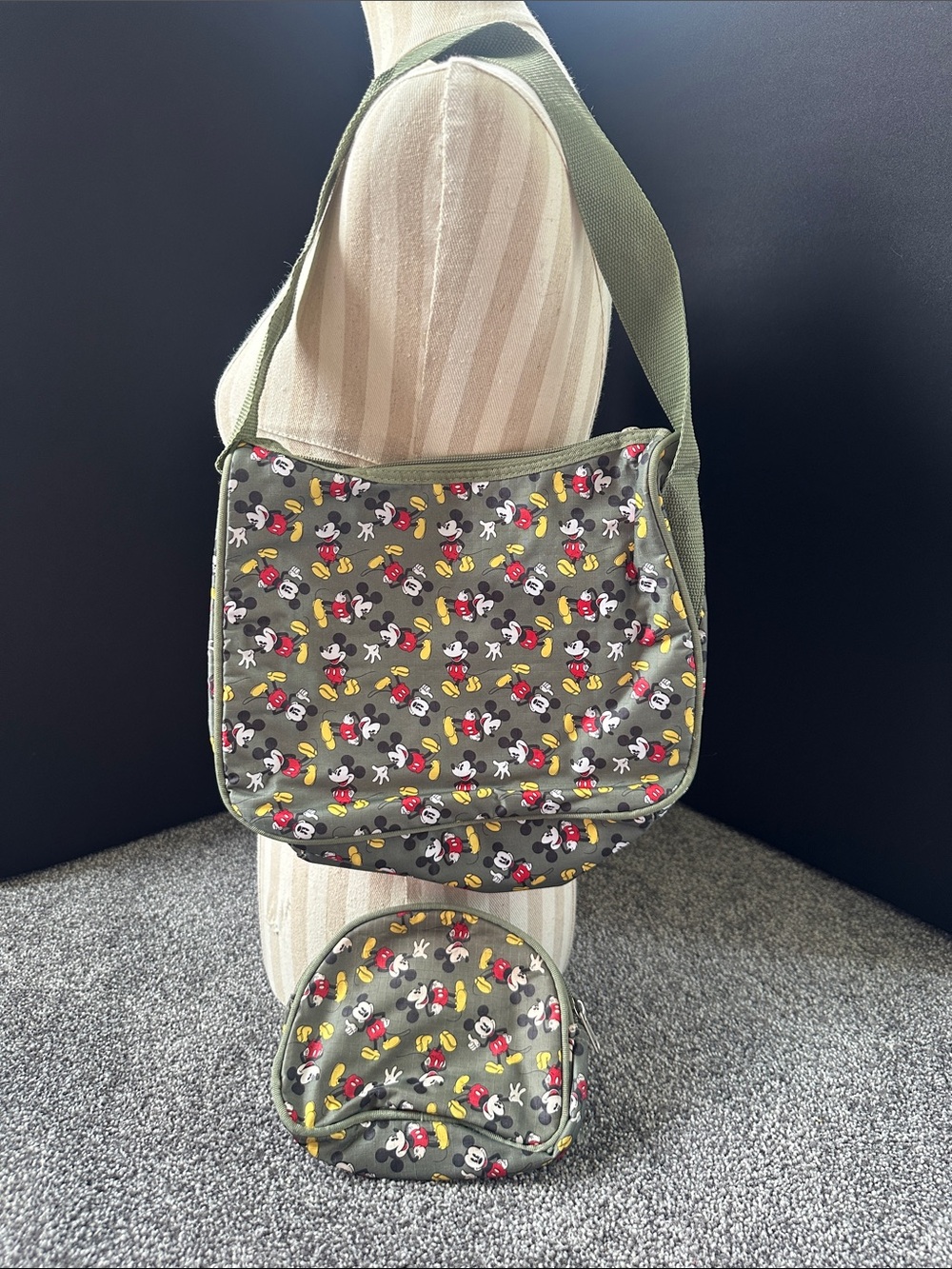 Disney Olive Green Mickey Mouse Crossbody Bag with Coin Pouch